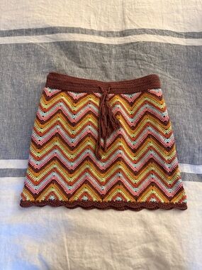 Forever 21 Multicolor Crochet Chevron Mini Skirt - Brown Waistband